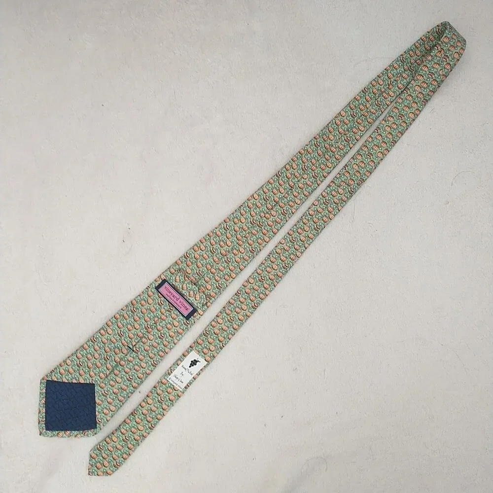 Vineyard Vines Necktie Tie Youth Boy Silk Green Orange Pumpkin Halloween Fall49